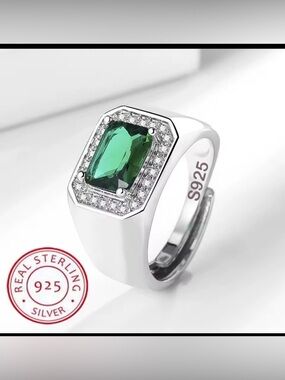 S925 stamp and Green Stone Men's Ring
